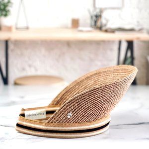 Helen Kaminski Bianca Raffia Visor Hat - Nougat/Blk Stripe